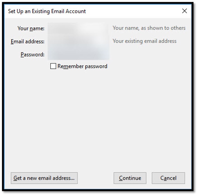 Set up exisitng email account