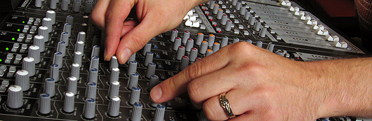 An audio mixing board