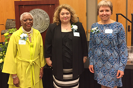 Ann Savage Community leaders (from left) Joyce Hunter, Anya Abramzon and Kelly Parent were honored at the WCC Foundation's Women's Council annual Salute to Women's Leadership luncheon.