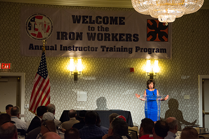 WCC President Dr. Rose B. Bellanca welcomes the Union Ironworkers to the area during an opening session on Sunday.