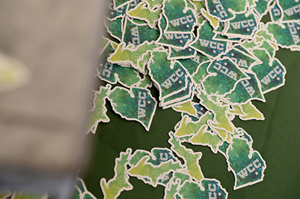 A stack of stickers was among the giveaways at a previous Welcome Day.