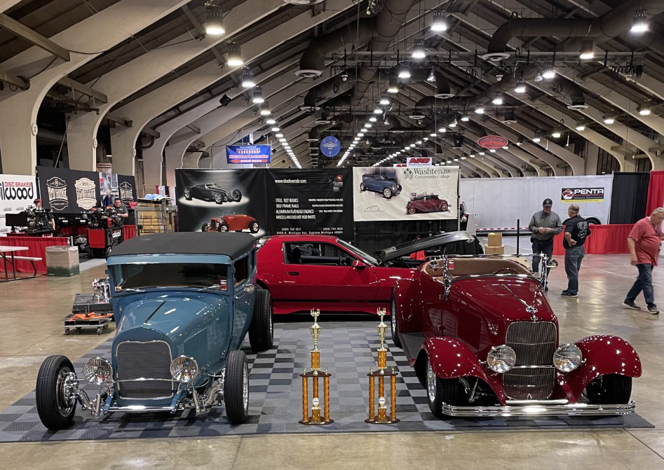 Custom cars and trophies at California show