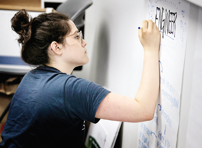 Alicia Schmidt maps out her dreams and goals during a summer session meeting of Washtenaw Community College’s inaugural STEM Scholars Program cohort.
